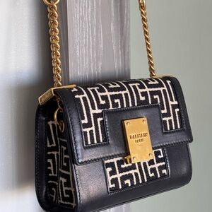 Balmain Black and Gold  Shoulder Bag 1945 canvas monogram small GREAT condition